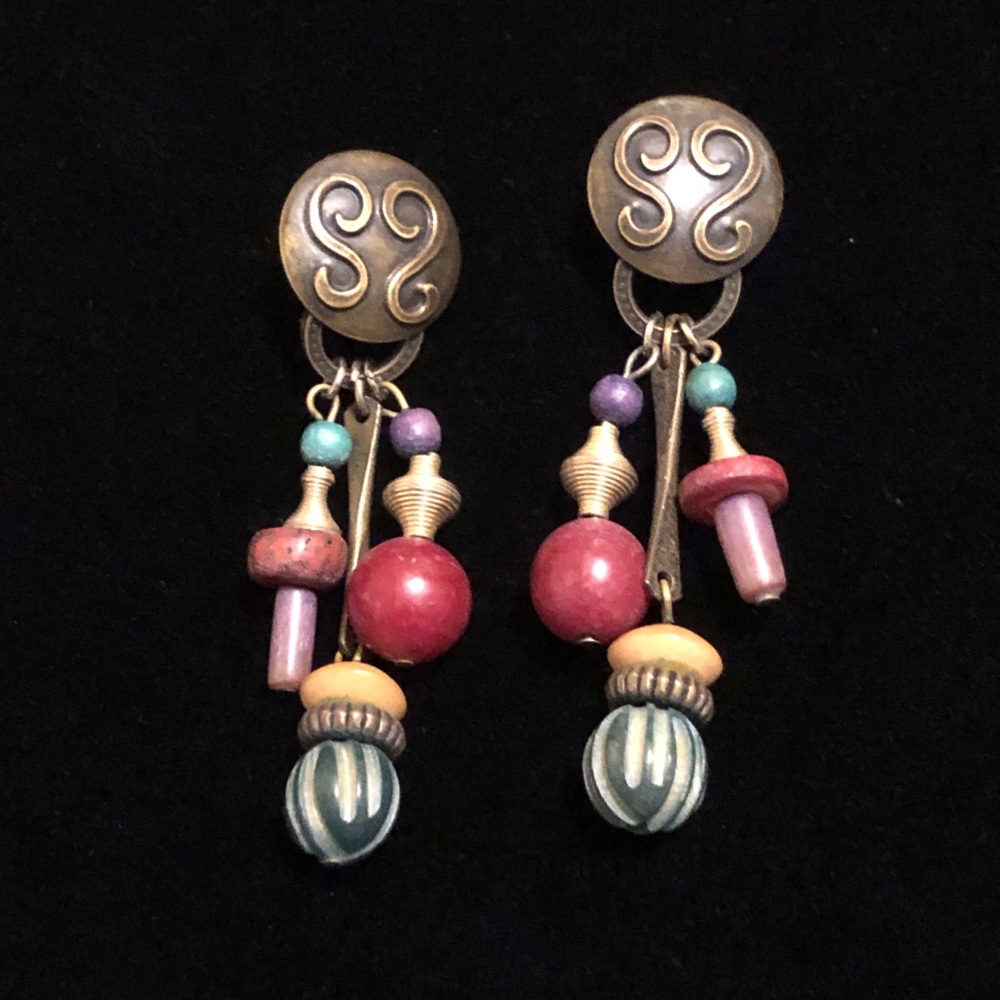 Vintage Colorful Beaded Earrings - Picture 1 of 11